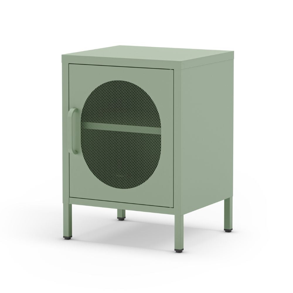 Comodino in metallo con anta reticolata colore verde menta Diora