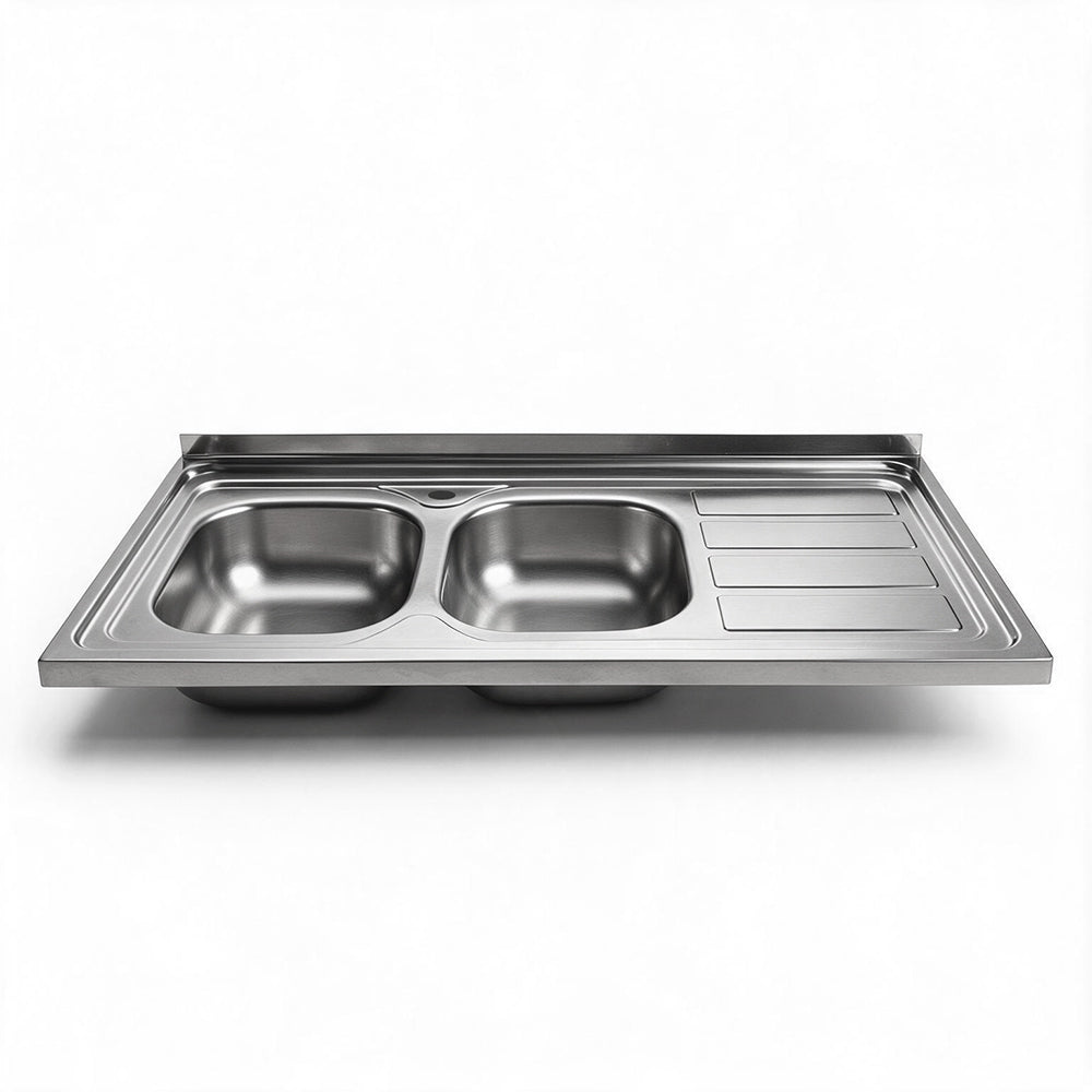 Lavello cucina da appoggio due vasche con gocciolatoio destro 120x60 cm - Samet SA46DX