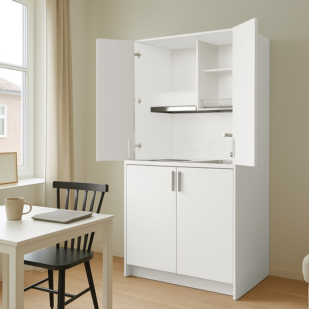 Cuisine escamotable compacte avec électroménager blanc 125x62x208H - Fold Evolution