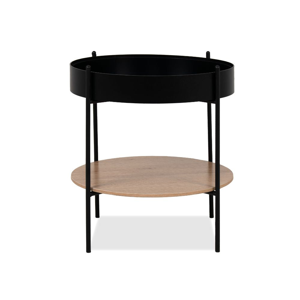 Tavolino tondo multifunzionale con vano contenitore artisan rovere e nero Ø 49,5 cm Trelleborg88B