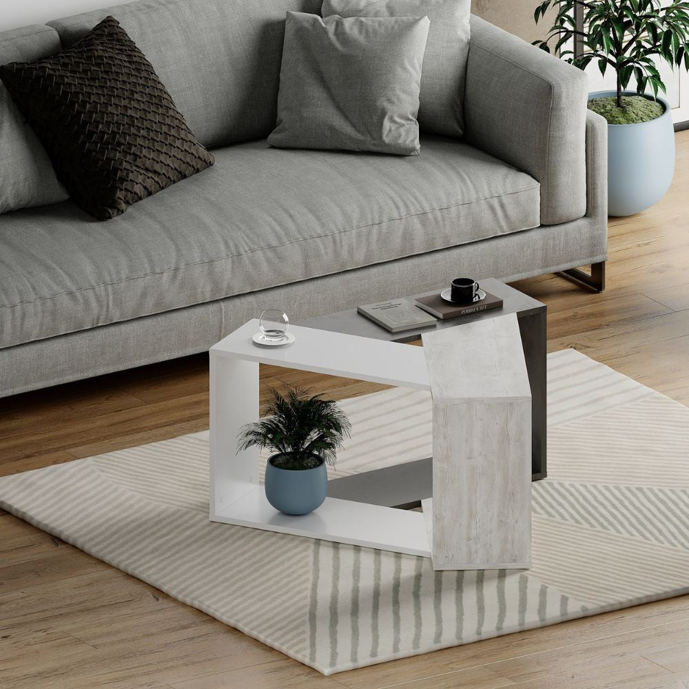 Couchtisch 100x52h cm aus Holz in Zementfarben, Weiß und Vintage-Weiß - Trio