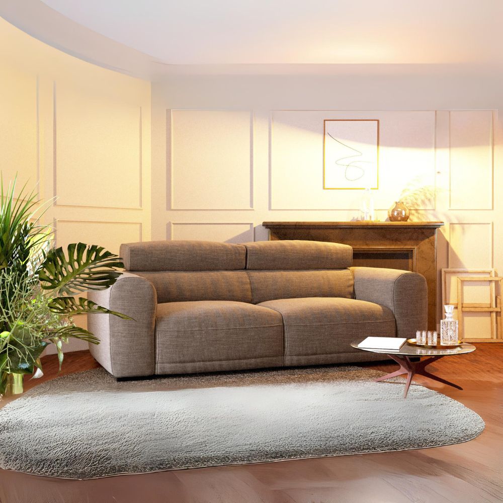 Canapé 2 places extra large avec assise coulissante en tissu couleur taupe 251 cm - Leora