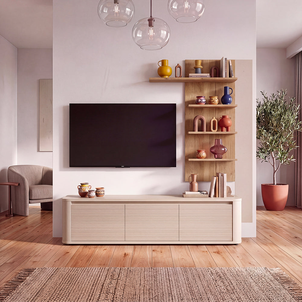 Parete Attrezzata con porta Tv e libreria rovere e cashmere Core Piccolo