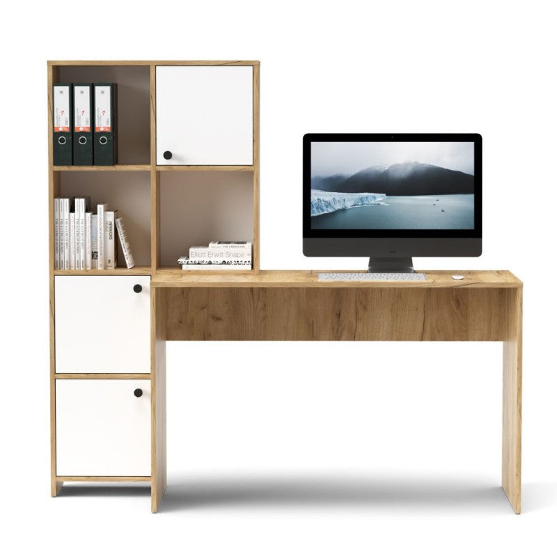 Scrivania con libreria colore rovere bianco Halk