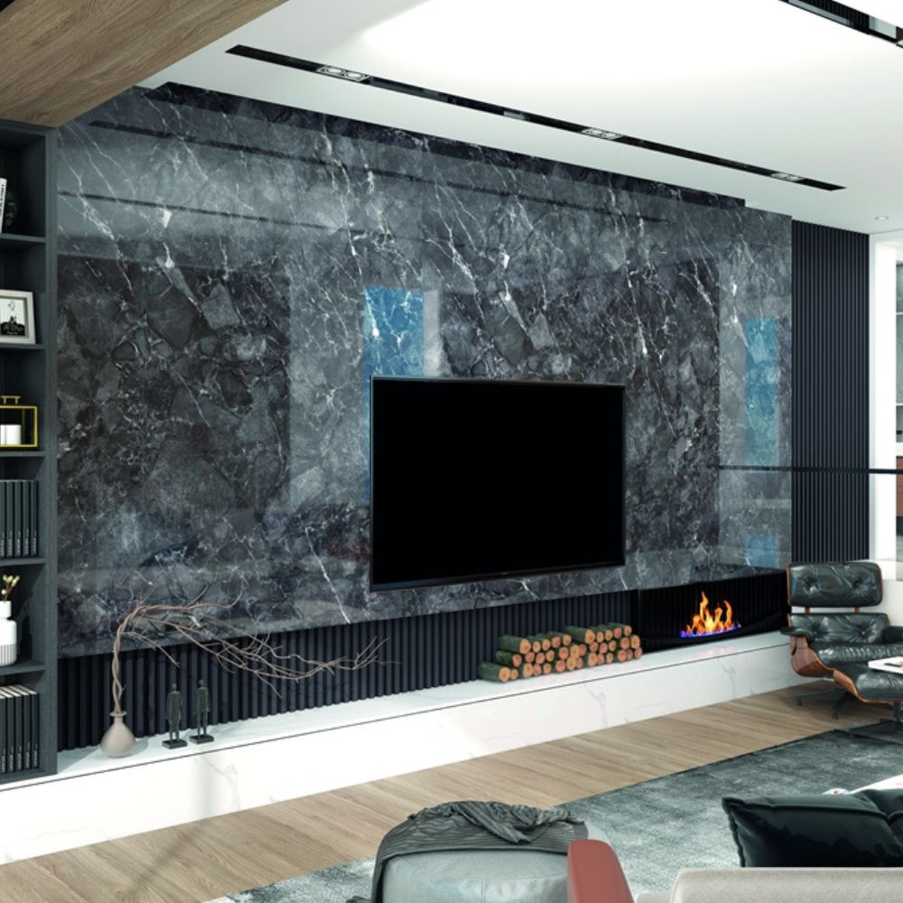 Pannello decorativo effetto marmo nero lucido 122x300 PANGH35