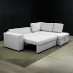 Divano letto angolare con penisola contenitore in tessuto grigio chiaro 248x176x92H Bali