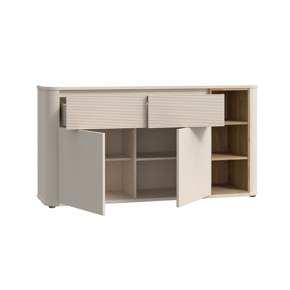 Madia 2 ante 2 cassetti e vani a giorno 160 cm cashmere e dettaglio rovere Origin Core