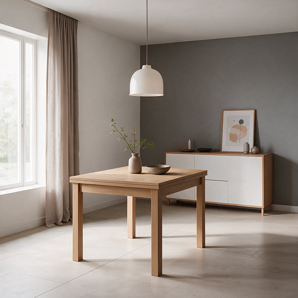 Table carrée extensible couleur noyer naturel 90x90 cm - Florence