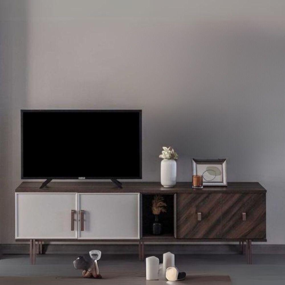 Mobile porta TV con ante finitura Mozambik spatolato 195x60H cm - Merlin