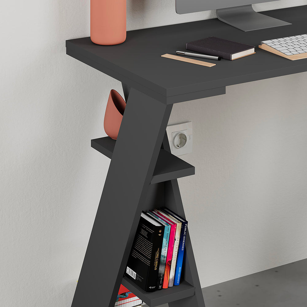 Scrivania con gambe a X e ripiani integrati 137x60x75 colore antracite Papillon