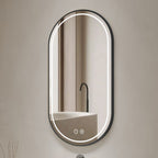 Specchio smart ovale anti-appannamento YJ-2004BL 90x60 con cornice nera in acciaio inox satinato