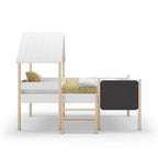 Letto singolo rialzato a forma di casetta in legno massiccio colore bianco e pino - Minty