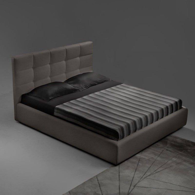 Doppelbett mit Bettkasten und Kopfteil in taupefarbenem Stoff - Neapel