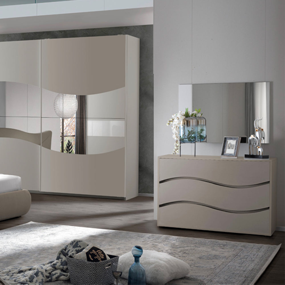 Camera da letto con letto contenitore e armadio 2 ante scorrevoli colore grigio Soave