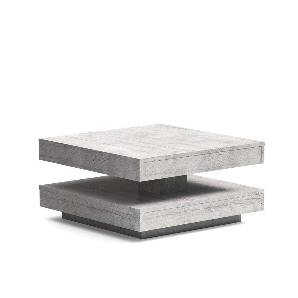 Tavolino da salotto con doppio piano quadrato girevole colore cemento 67x67 cm Monolith