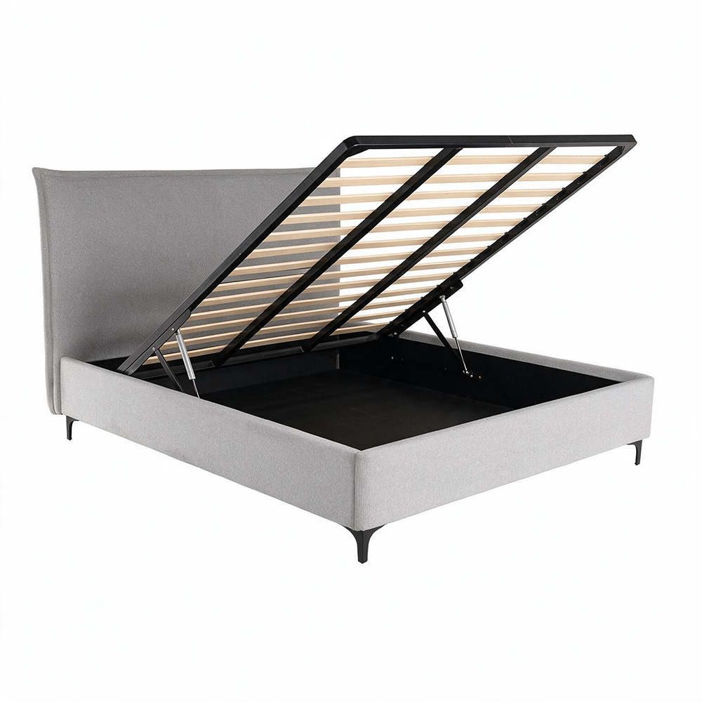 Letto matrimoniale con contenitore in tessuto grigio chiaro Line
