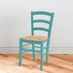 Set 2 Sedia in legno di faggio con seduta paglia Venezia colore anilina celeste
