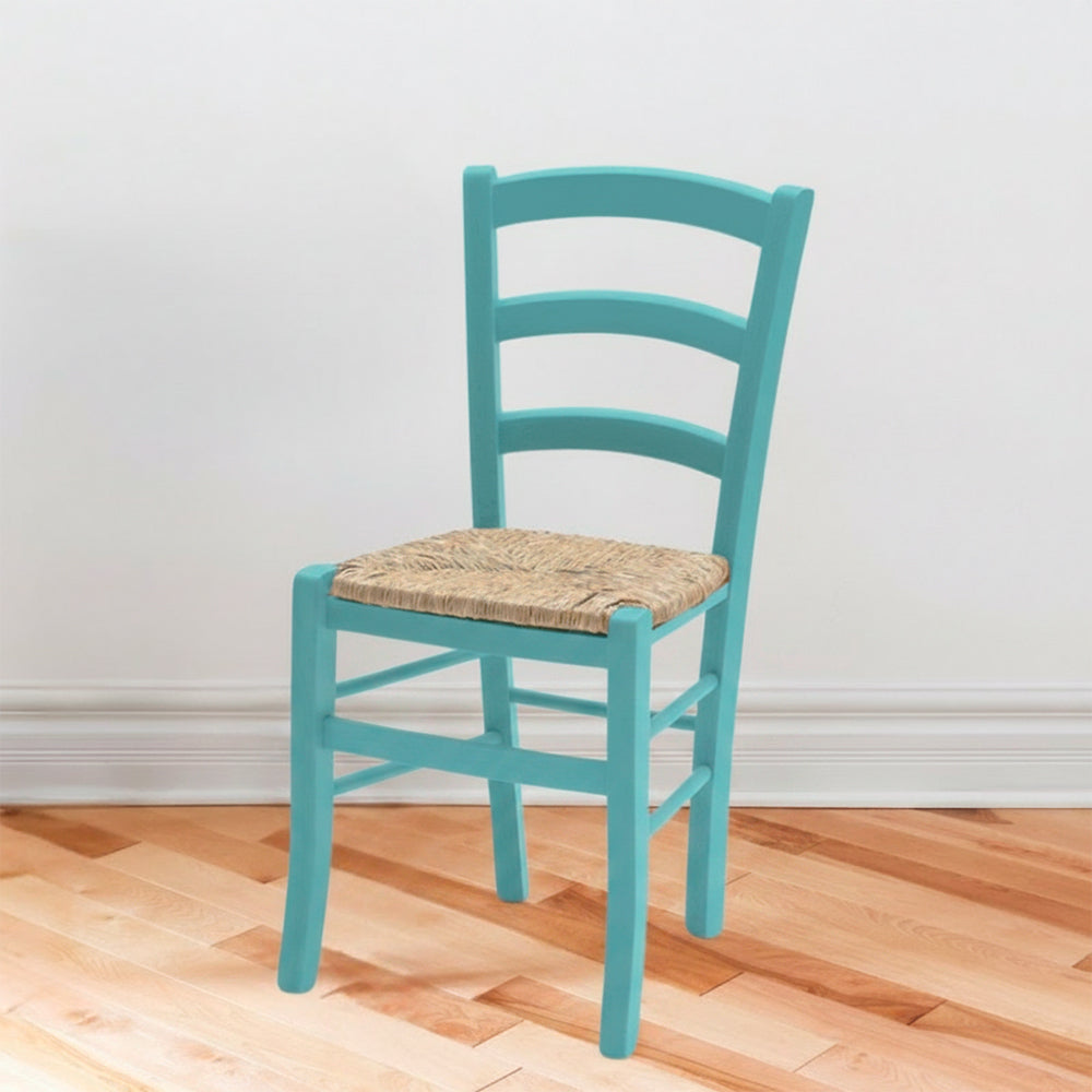 Set 2 Sedia in legno di faggio con seduta paglia Venezia colore anilina celeste