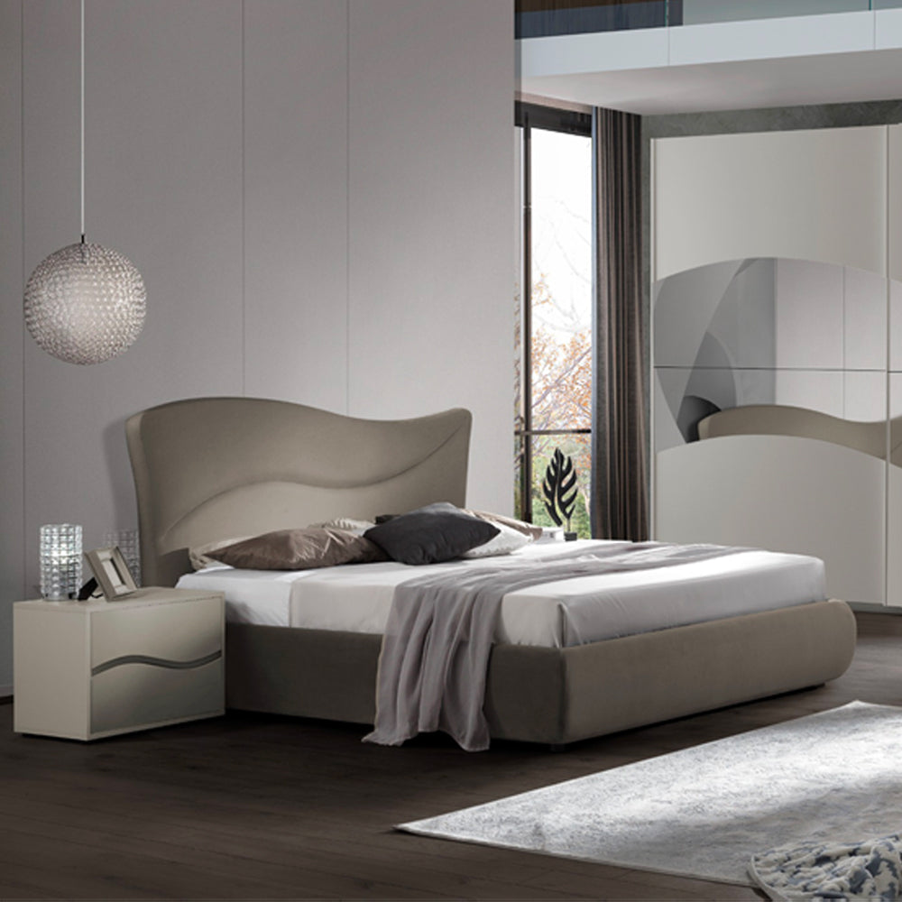 Camera da letto con letto contenitore e armadio 2 ante scorrevoli colore grigio Soave