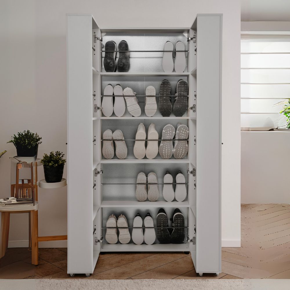 Scarpiera a 2 ante con scomparti colore bianco 74x181H cm - Magika