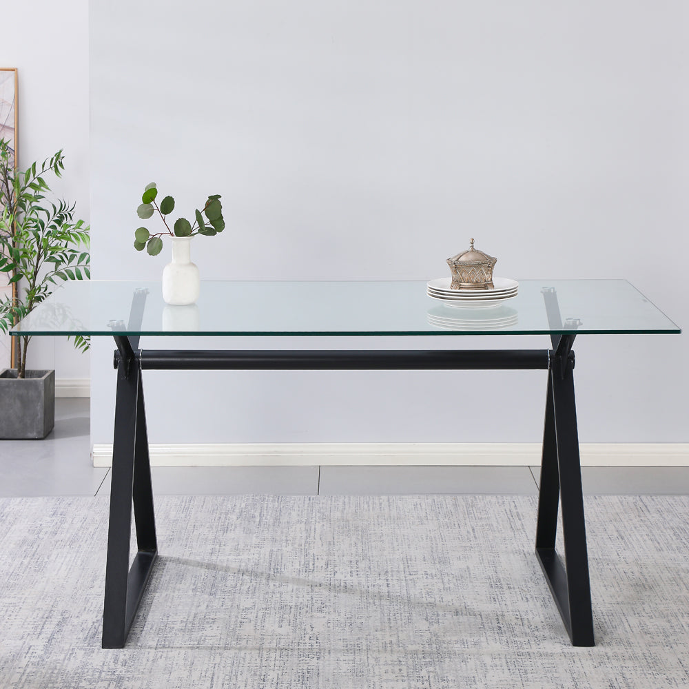 Tavolo da pranzo 180×90 cm in vetro temperato con gambe a cavalletto nere Skylar