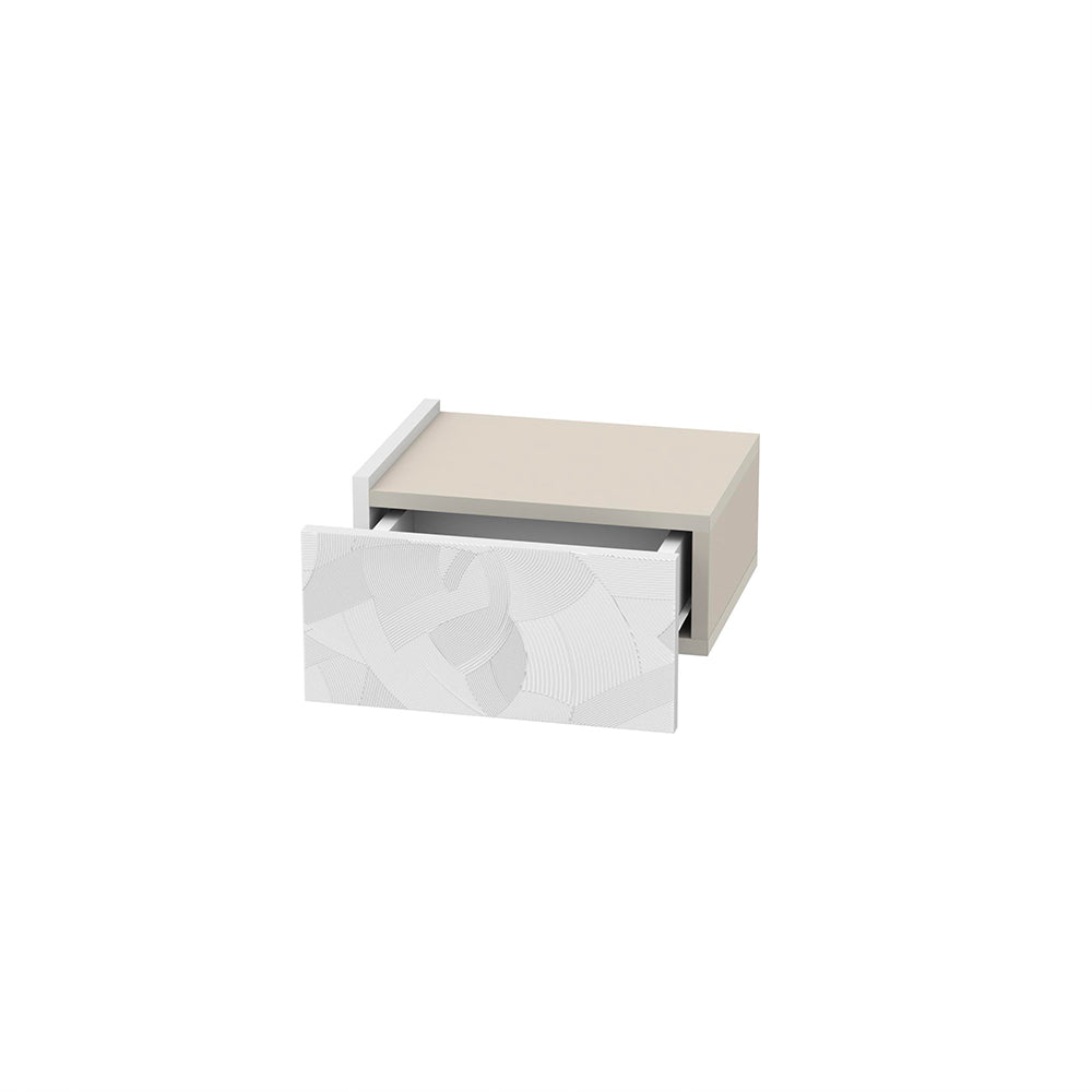Comodino sospeso con cassetto e luci integrate 40 cm bianco e cashmere Onda