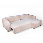 Divano angolare beige con letto Easy Open, contenitore e penisola reversibile Emily