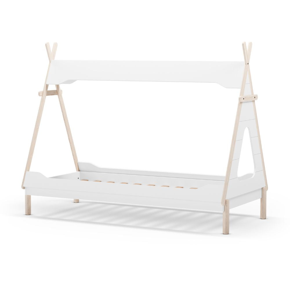Einzelbett in Zeltform weiß und Kiefer - Nora