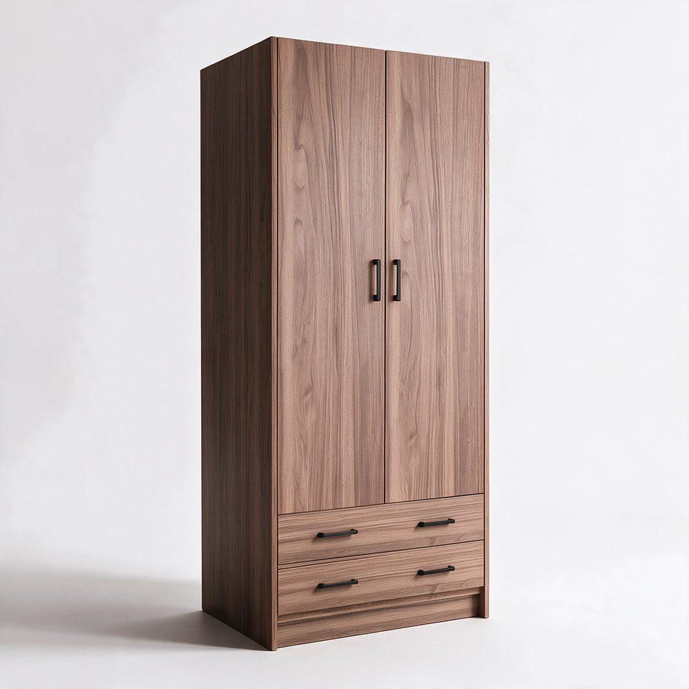 Armadio con due ante e cassetti colore noce naturale 91x52x210H cm - ARM290C