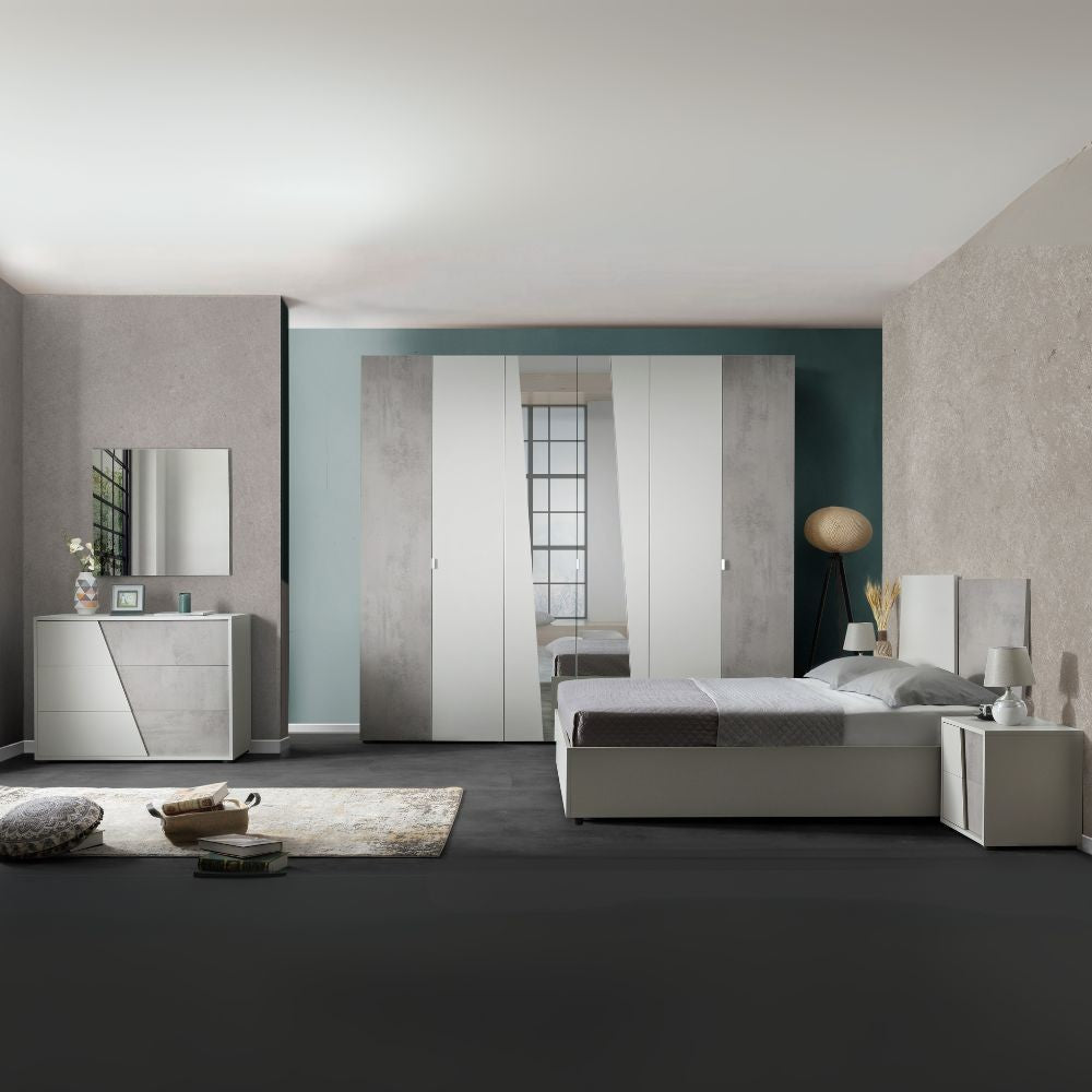 Camera da letto completa con armadio colori grigio ghiaccio e ossido grigio scuro - Fadri