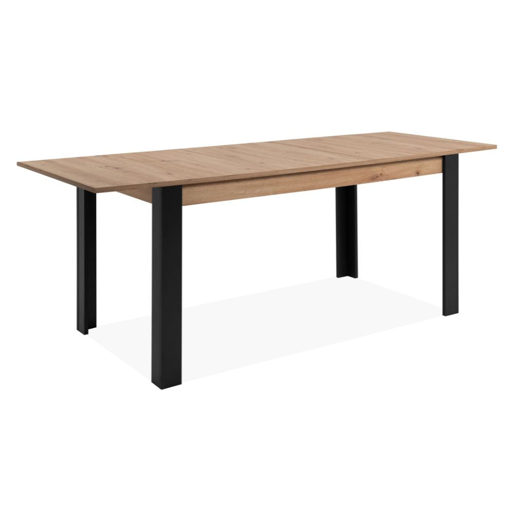 Ausziehbarer Tisch Tolosa80B Eichenplatte und schwarze Beine - 150x80x75H
