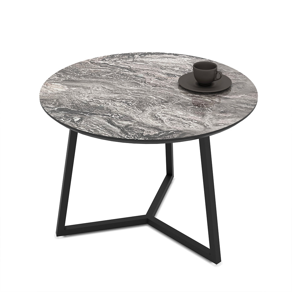Tavolino da salotto con piano effetto marmo nero arabesque e gambe nere Klint