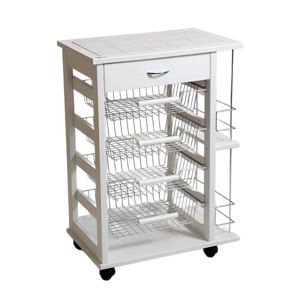 Carrello da cucina con cestini estraibili e porta bottiglie bianco - Vesuvio