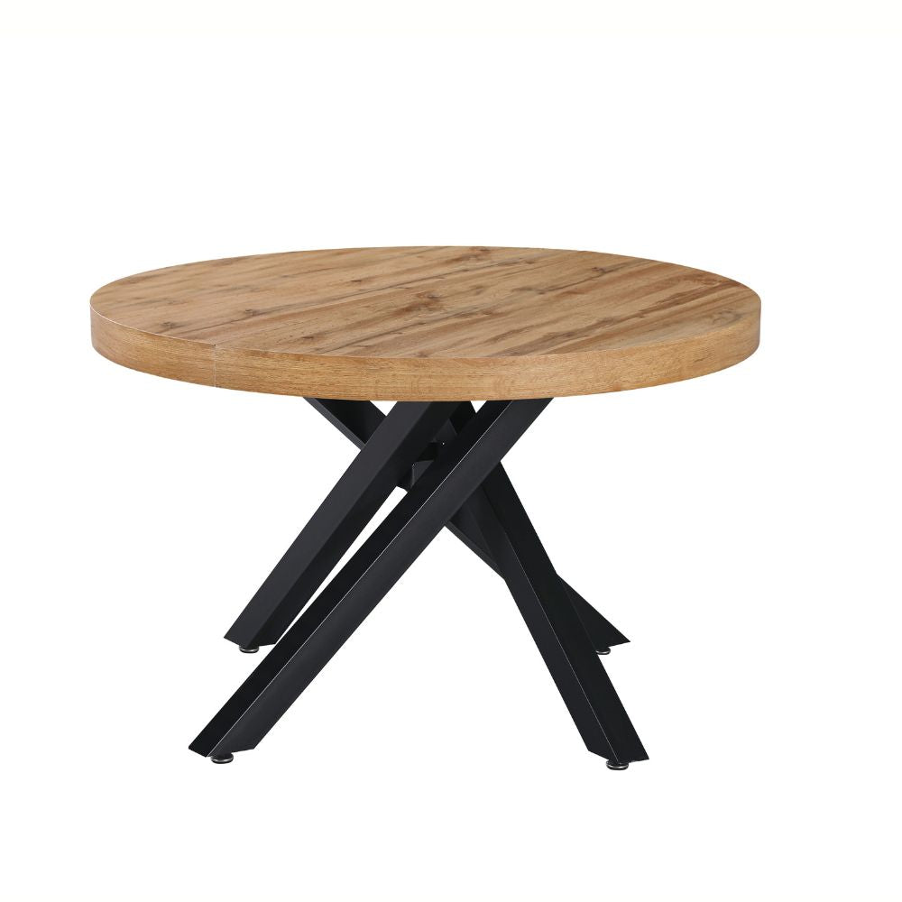 Table ronde extensible avec plateau couleur chêne et pieds noirs 120x75H cm - Mooni