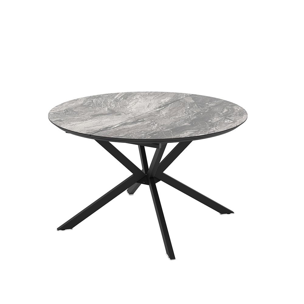 Tavolo rotondo allungabile piano effetto marmo nero arabesque lucido 126x126x76H Dobok