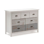Comò in legno massiccio con 7 cassetti colore bianco e grigio 110x40x80H cm - Romantica