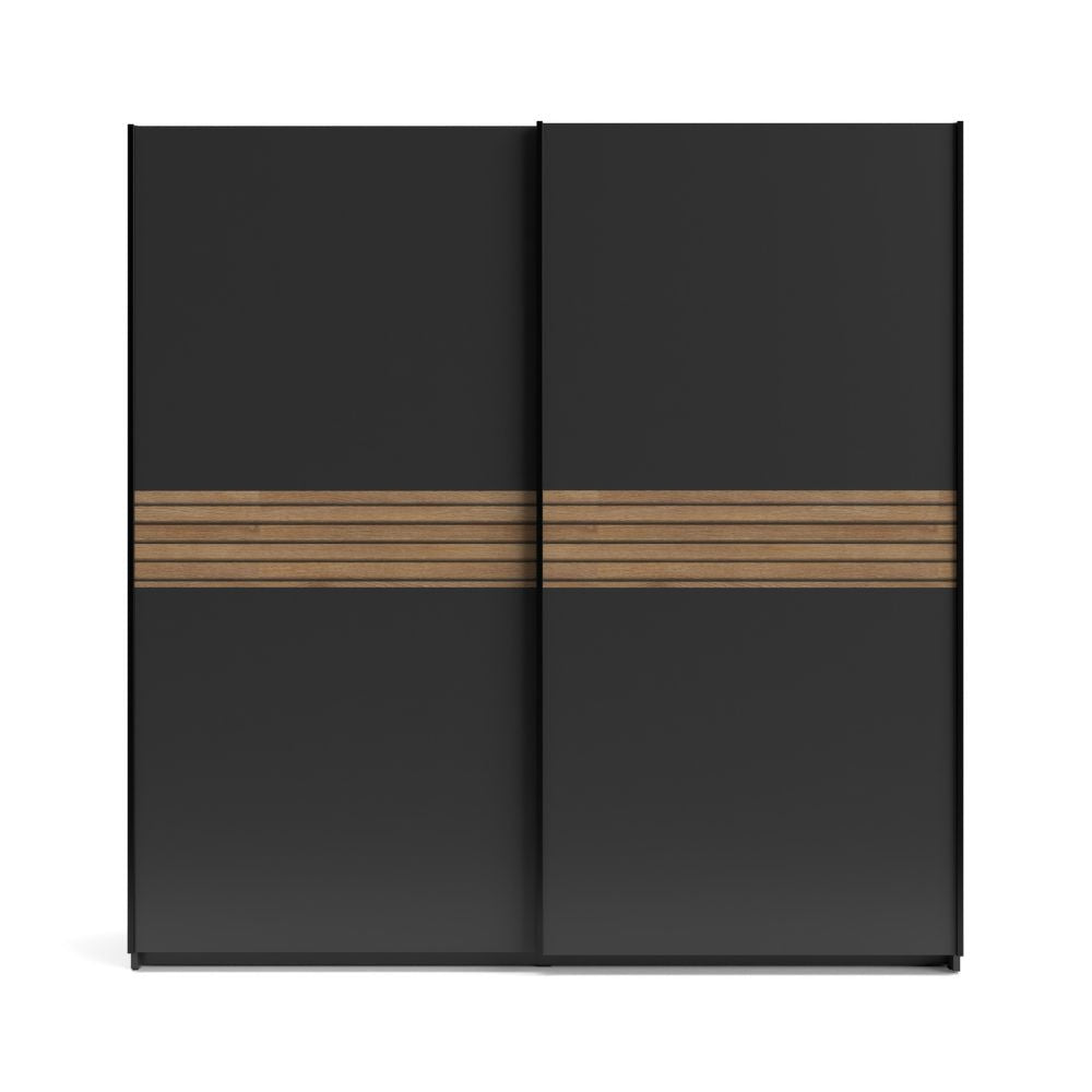 Armadio due ante scorrevoli Metropol colore antracite e inserti rovere - 200x58,1x204,5H