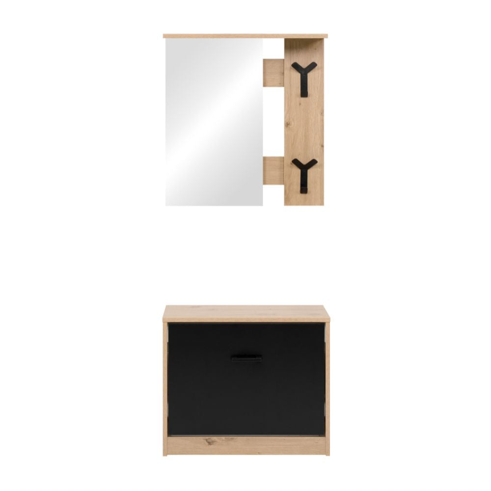 Mobile ingresso con specchio, appendiabiti e scarpiera colore rovere e nero Limone41A