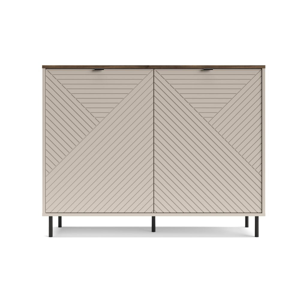 Credenza 2 ante design geometrico colore cashmere e top rovere Mirage01
