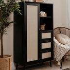 Anrichte 180x141h cm mit 3 Schubladen und Türen in Bastoptik, schwarz - KUTA53