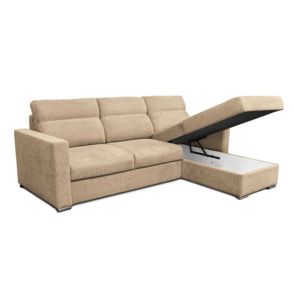 Ecksofa mit umkehrbarer Recamiere und Ausziehbett in Cappuccino - Kendall