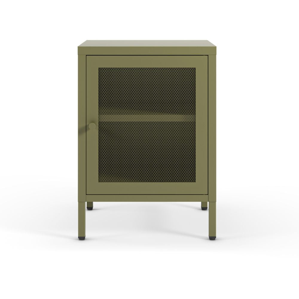 Comodino in metallo verde con anta reticolata 40x35x60H Fayna