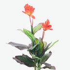 Pianta artificiale Canna Lily foglie verdi con fiori arancio e vaso 115 cm
