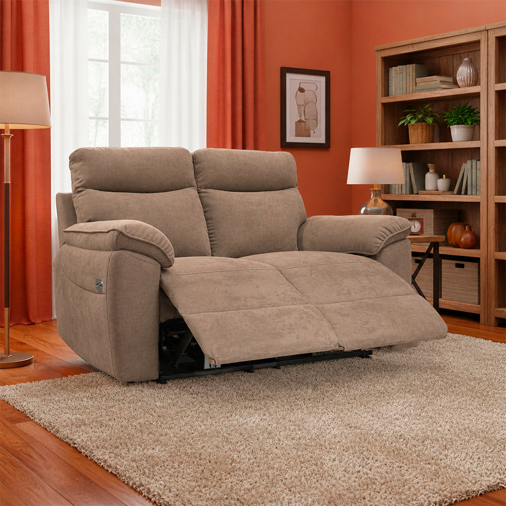 2-Sitzer-Sofa mit elektrischer Relaxfunktion, Stoffbezug Cappuccino 160x102H cm - Yuston