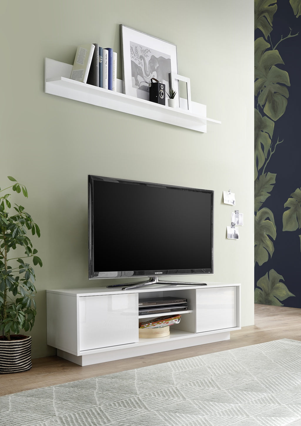 Mobile porta TV 2 ante e vano a giorno bianco lucido 139 cm - Ice