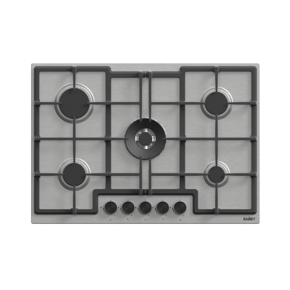 Table de cuisson à gaz 5 feux en acier inoxydable 75 cm couleur inox - Samet Mercurio
