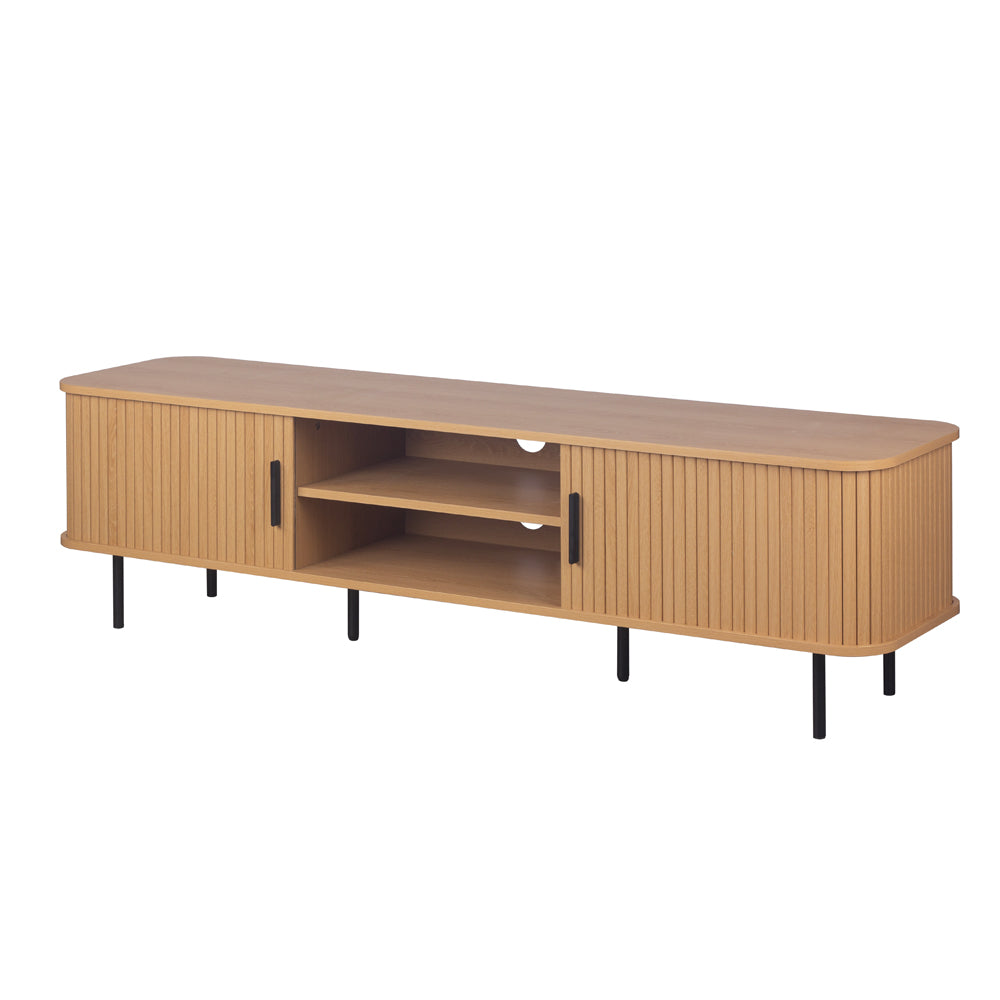 Mobile porta Tv con ante scorrevoli listellate e vani a giorno colore rovere oak 160x40x45H Kajsa56b