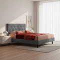 Letto matrimoniale con contenitore e testiera trapuntata colore grigio - Cody