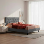 Letto matrimoniale con contenitore e testiera trapuntata colore grigio - Cody