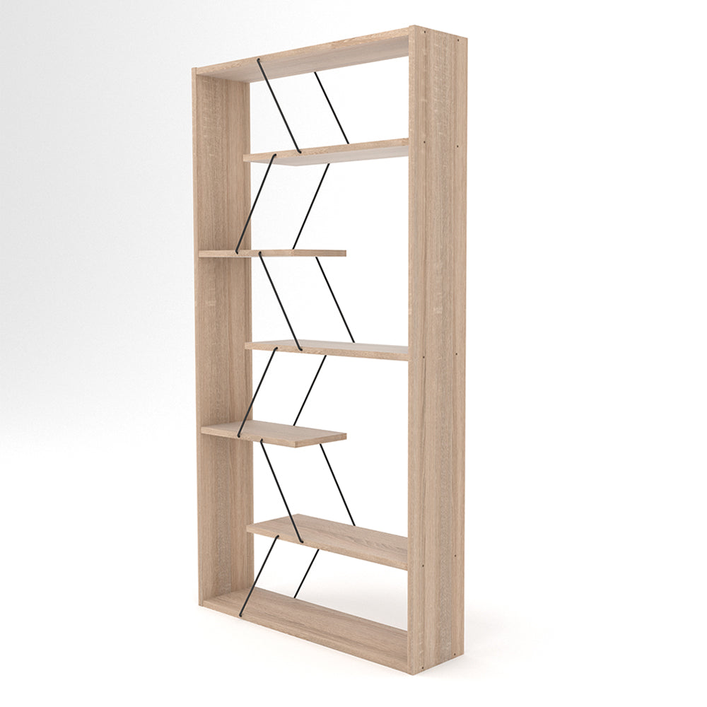 Libreria in legno 84x157h cm con struttura in metallo e ripiani colore rovere - Tars